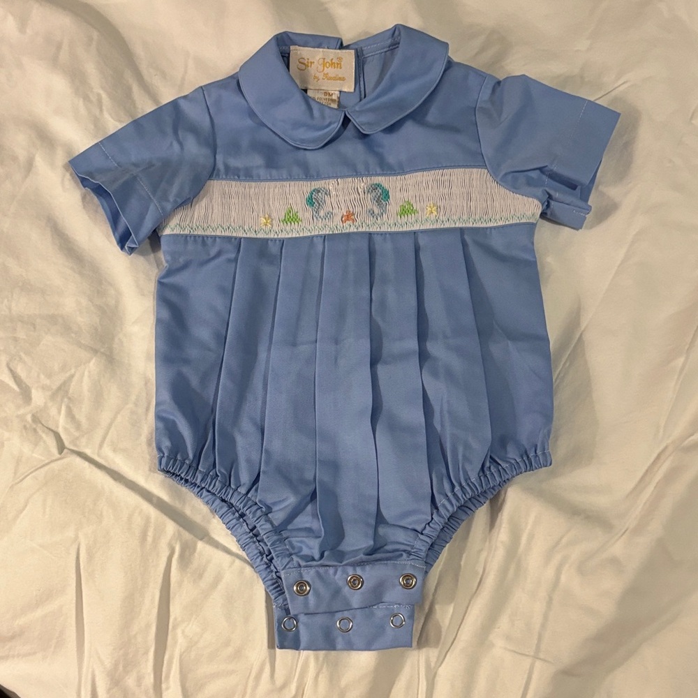 Sir John by Rosalina Sky Blue Smocked Bodysuit for Kids